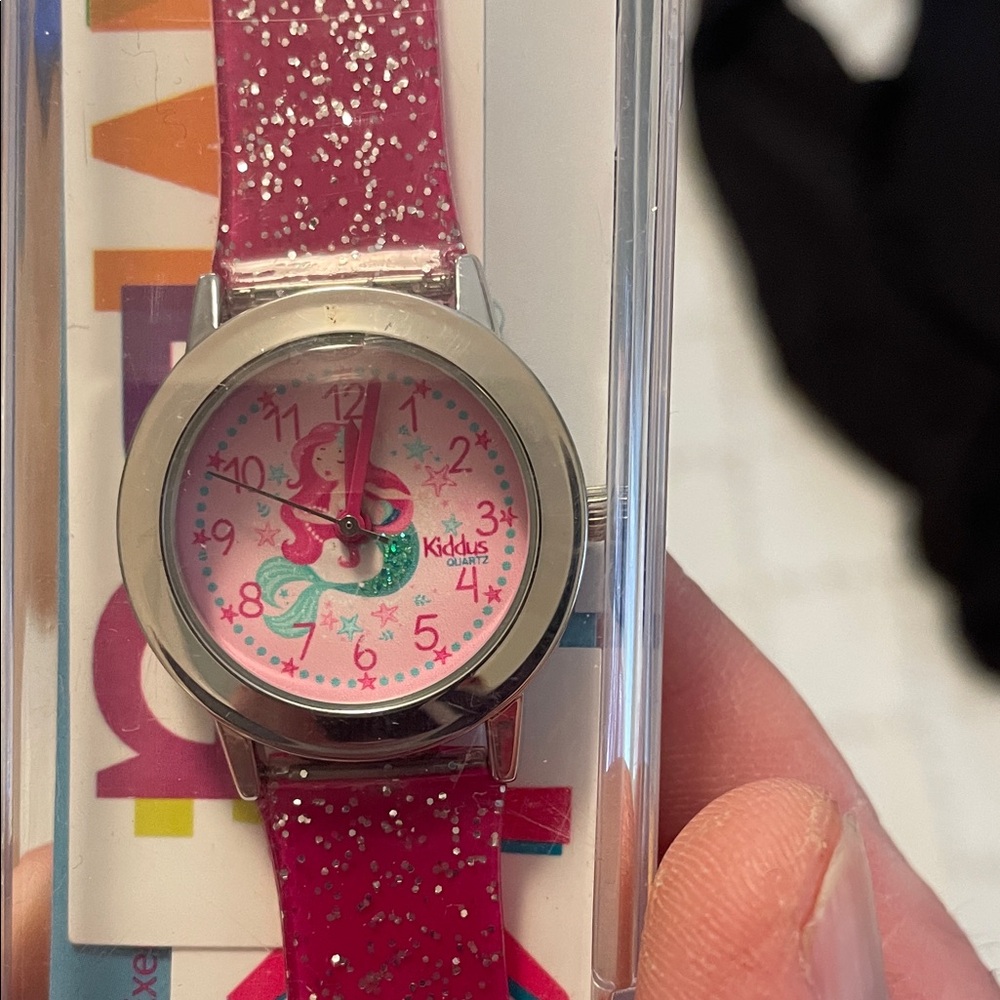 Kiddus Mermaid Pink Glitter Strap Watch new